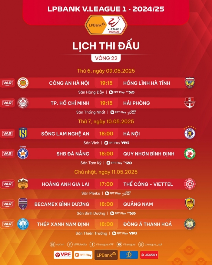 lich thi dau vong 22 v league