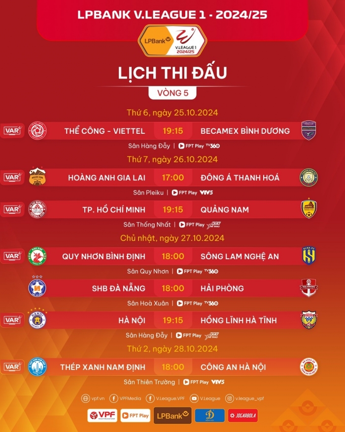 lich thi dau vong 5 vleague