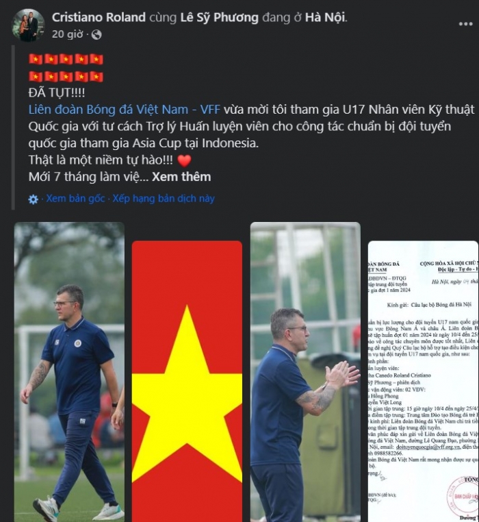 Cristiano Roland ký hợp đồng với VFF, đồng ý dẫn dắt ĐT Việt Nam