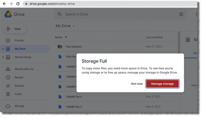 google drive storage full torn