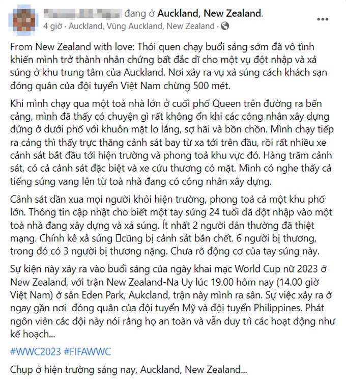 World Cup nữ 2023 có biến: Xả súng gần địa điểm đóng quân của ĐT nữ Việt Nam làm 2 người thiệt mạng