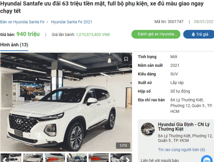 Hyundai SantaFe tiếp tục ưu đãi phí trước bạ