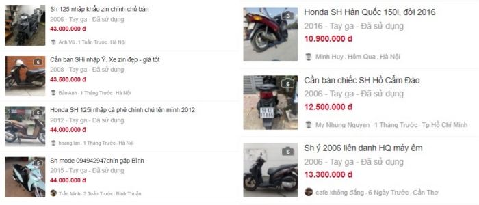 Honda Vision, Air Blade, SH giảm giá trên chợ xe cũ