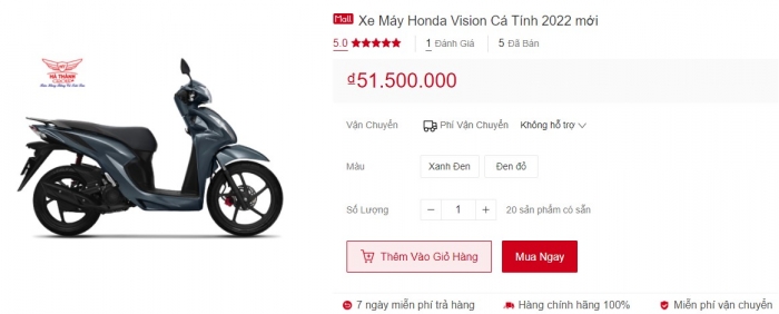Không đến đại lý, nhiều khách Việt chọn mua Honda Vision 2021 giá rẻ trên sàn thương mại điện tử