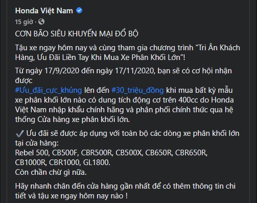 xe phân phối lớn của Honda giảm giá