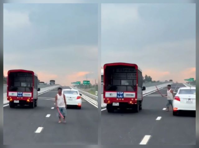 nguoi-dan-ong-cam-hung-khi-chan-xe-tren-cao-toc