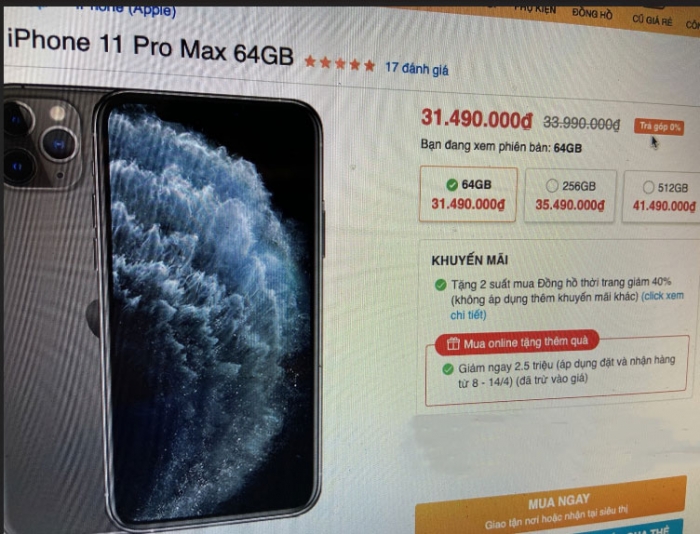 Giá iPhone 11, 11 Pro và 11 Pro Max ở VN đang có xu hướng giảm do tình hình dịch bệnh, nhu cầu giảm khiến chi phí đầu vào của các cửa hàng cũng giảm. (Ảnh chụp màn hình)