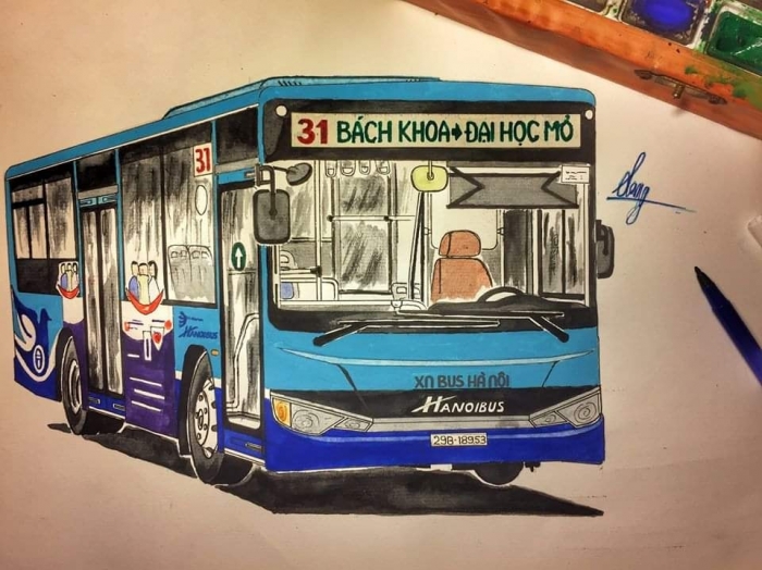 Bộ sưu tập tranh vẽ đặc biệt về xe bus Hà Nội lay động trái tim hàng triệu người Việt Nam