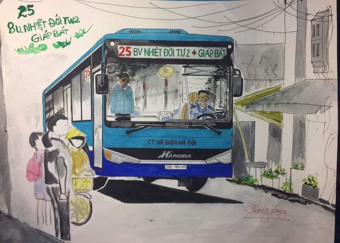 Bộ sưu tập tranh vẽ đặc biệt về xe bus Hà Nội lay động trái tim hàng triệu người Việt Nam