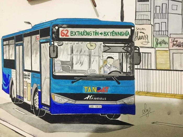 Bộ sưu tập tranh vẽ đặc biệt về xe bus Hà Nội lay động trái tim hàng triệu người Việt Nam