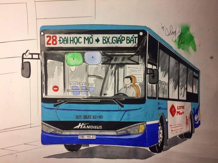 Bộ sưu tập tranh vẽ đặc biệt về xe bus Hà Nội lay động trái tim hàng triệu người Việt Nam