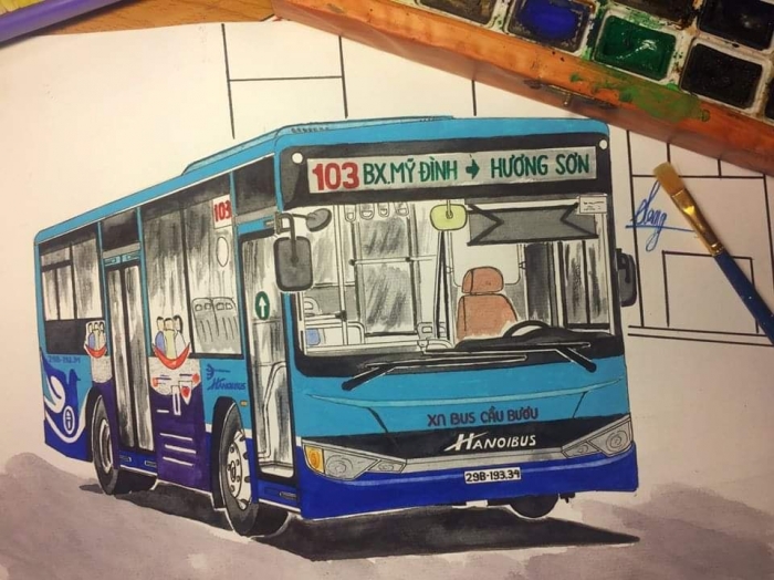 Bộ sưu tập tranh vẽ đặc biệt về xe bus Hà Nội lay động trái tim hàng triệu người Việt Nam