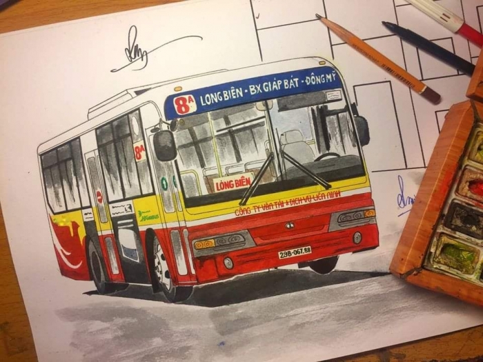 Bộ sưu tập tranh vẽ đặc biệt về xe bus Hà Nội lay động trái tim hàng triệu người Việt Nam