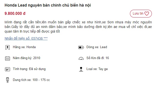 'Ngẩn ngơ' vì chiếc Honda Lead rao bán giá chỉ 9 triệu, rẻ hơn Honda Wave Alpha tận 10 triệu đồng ảnh 1