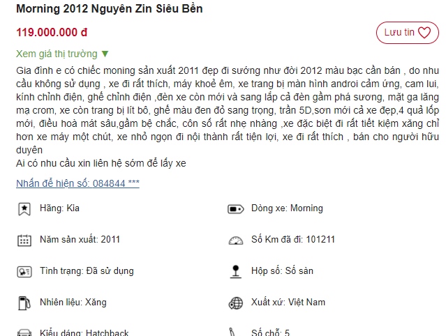 'Bật ngửa' vì chiếc Kia Morning rao bán giá chỉ 119 triệu, rẻ ngang vua xe ga Honda SH 150i mới 2021 ảnh 1