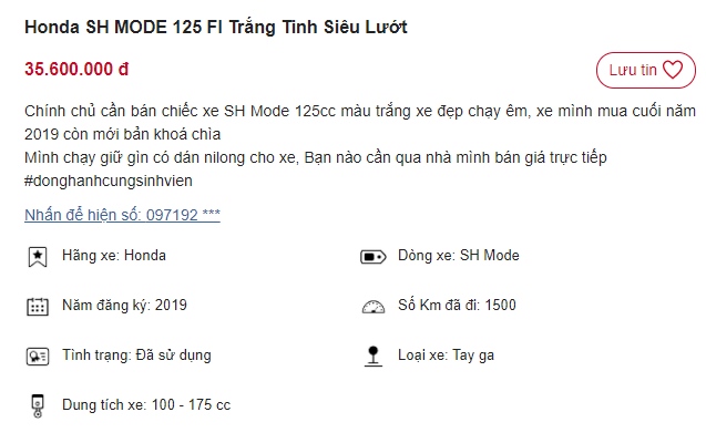 'Sốt xình xịch' trước chiếc Honda SH Mode rao bán chỉ 35 triệu, thấp ngang Honda Vision mới 2021 ảnh 1