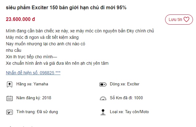 'Thần gió' Yamaha Exciter 150 rao bán giá chỉ 23 triệu: Cơ hội 'rước nàng về rinh' cực hời cho biker ảnh 1