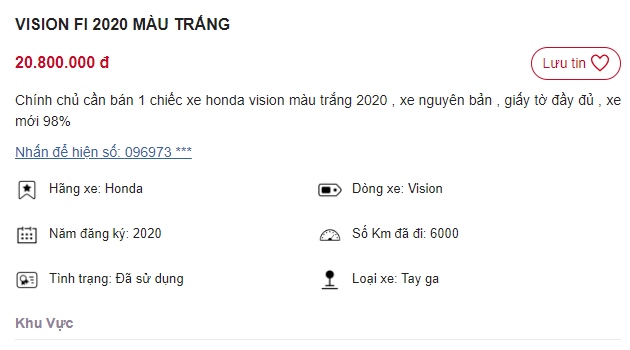 Chiếc Honda Vision 2020 rao bán giá chỉ 20 triệu, rẻ ngang Wave Alpha mới tại đại lý ảnh 1