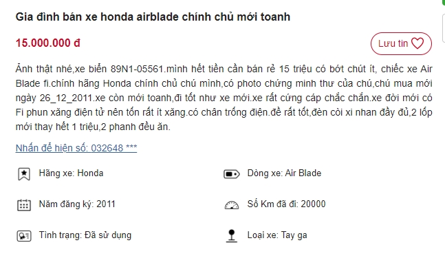 'Đốn tim' trước chiếc Honda Air Blade rao bán giá 15 triệu, rẻ hơn Honda Vision mới 20 triệu ảnh 1