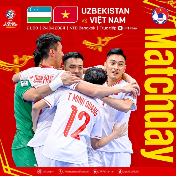Xem trực tiếp futsal Việt Nam vs Uzbekistan ở đâu, kênh nào? Link trực tuyến tứ kết futsal châu Á