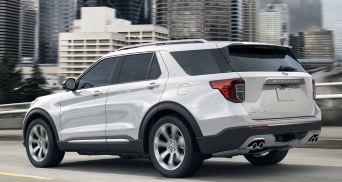 ford explorer 2021, màu trắng, phần đuôi xe