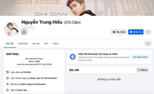 Chi Dân khóa bảo vệ trang cá nhân. Ảnh chụp màn hình