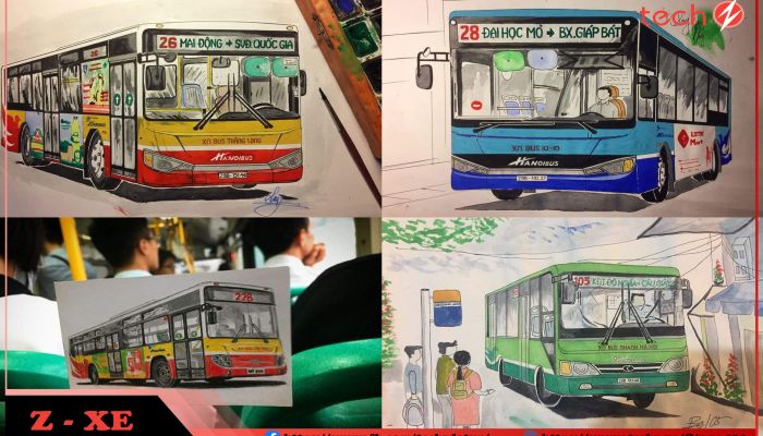 Bộ sưu tập tranh vẽ đặc biệt về xe bus Hà Nội lay động trái tim ...