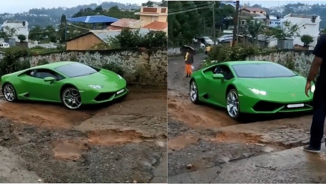 Siêu xe Lamborghini Huracan vất vả vượt qua đoạn dốc off-road khiến không ít người 