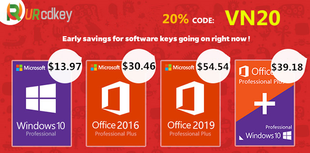 URcdkey tung mã giảm giá `khủng` cho Office 2016, Windows 10 Pro, Office 2019, chỉ từ 300.000 đồng 