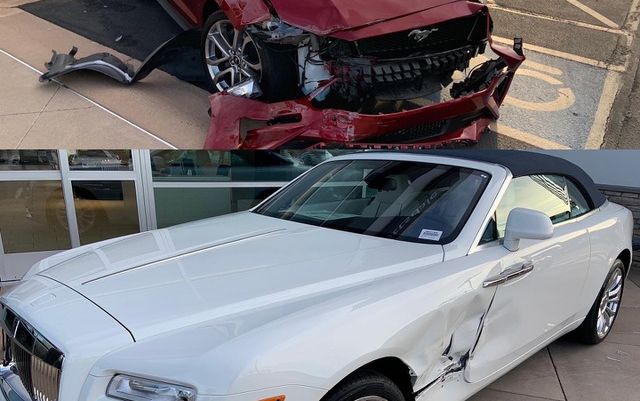 Va chạm với Mustang, xe siêu sang Rolls-Royce bị nát hông