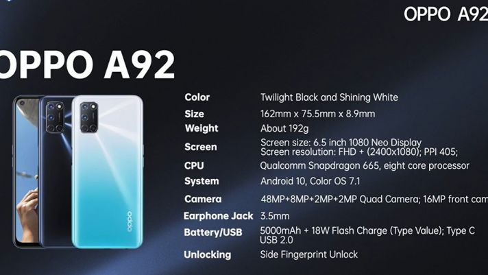 OPPO A92 ra mắt: Pin 5,000 mAh, Snapdragon 665, màn hình đục lỗ, giá 6.5 triệu đồng