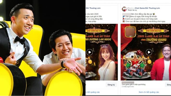 Trấn Thành, Trường Giang và Sơn Tùng xuất hiện trong quảng cáo cờ bạc trên Facebook