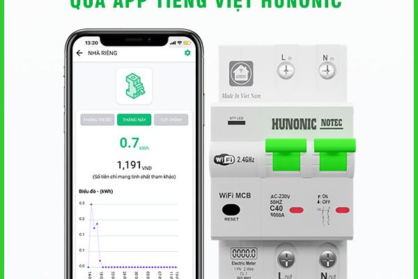 Aptomat đo năng lượng Hunonic Notec-Giải pháp nhà thông minh kiểm soát điện năng tiêu thụ 5 trong 1