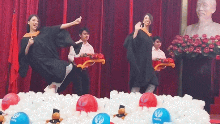 Netizen thích thú trước cảnh Tiểu Vy cực nhỉ nhảnh khi dự lễ tốt nghiệp