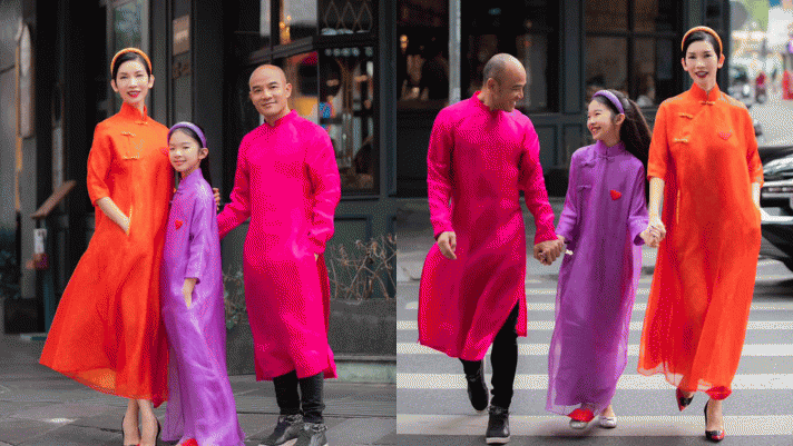 Netizen tấm tắc bộ ảnh cả gia đình siêu mẫu Xuân Lan mặc áo dài nổi bật giữa phố