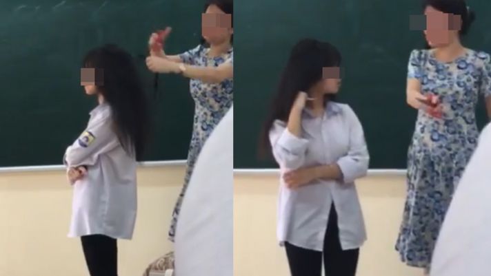 Netizen phẫn nộ clip 1 cô giáo tại Vĩnh Phúc cắt tóc học sinh ngay trên lớp học
