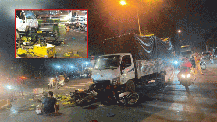 Bình Dương: Xe tải tông vào loạt xe máy đang dừng đèn đỏ, 1 nam thanh niên 20 tuổi tử vong tại chỗ