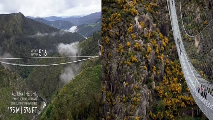 Cây cầu nằm chơi vơi giữa vách núi đá cao 175m, là kiệt tác nắm giữ kỷ lục thế giới