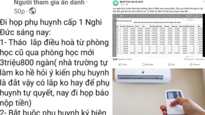 Vụ trường thu 3,8 triệu chỉ để di dời 2 chiếc điều hoà: Phụ huynh kêu ‘oai oái’ vì giá quá ‘chặt chém’