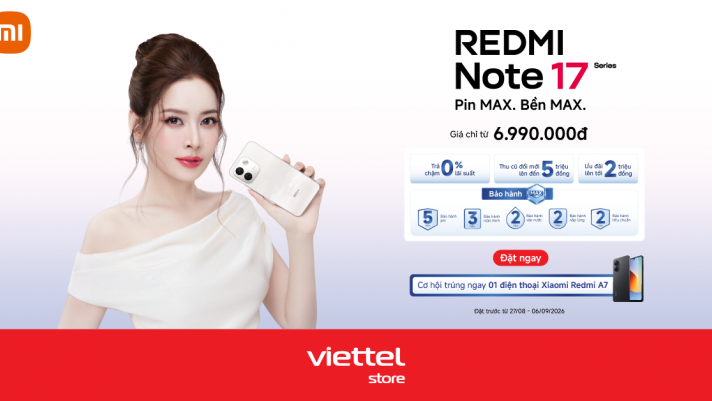 Mua Redmi Note 17 Series ưu đãi đến 10 triệu, bảo hành Max 5 năm tại Viettel Store
