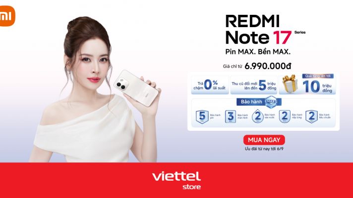Mua Redmi Note 17 Series ưu đãi đến 10 triệu, bảo hành Max 5 năm tại Viettel Store