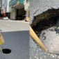 Hà Nội: Hố sụt sâu hơn 1m bất ngờ ‘há miệng’ giữa phố Hà Nội, suýt nuốt trọn xe máy