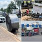 Hiện trường kinh hoàng 2 cuộn thép hàng chục tấn rơi khỏi xe đầu kéo, đè bẹp dúm xe máy ở TP.HCM