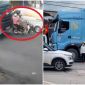 Người thân ngã quỵ trước thi thể người phụ nữ tử vong do va chạm với xe container, hiện trường gây ám ảnh