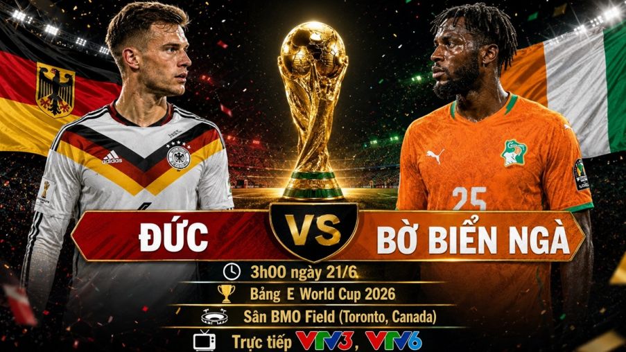 VTV trực tiếp bóng đá Đức vs Bờ Biển Ngà - Link xem trực tiếp World Cup 2026 hôm nay 21/6
